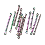 Ion Plating(IP) 304 Stainless Steel Connector Charms, Bar Links, Rainbow Color, 25x2.5x1.2mm, Hole: 1.2mm(STAS-Q323-06C-RC)