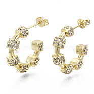 Brass Micro Pave Cubic Zirconia Stud Earrings, Half Hoop Earrings, Nickel Free, Real 16K Gold Plated, Clear, 21x25mm, Pin: 1mm(KK-R137-029A-NF)