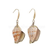 Electroplated Conch Shell Dangle Earrings, with 316 Surgical Stainless Steel Earring Hooks, 61~61.5mm, Pin: 0.7mm(EJEW-JE02984-03)
