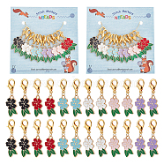 Alloy Enamel Flower Pendant Locking Stitch Markers,Zinc Alloy Lobster Claw Clasps Stitch Marker, Mixed Color, 4cm, 6 colors, 2pcs/color, 12pcs/set(HJEW-AB00055)