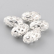 Brass Beads, Long-Lasting Plated, Hollow Out, Rice, 925 Sterling Silver Plated, 8x4.5mm, Hole: 1.4mm(KK-O133-201B-S)