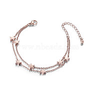 SHEGRACE Trendy Titanium Steel Anklet, Double Layered Anklet, with Stars, Rose Gold, 200mm(JA42A)