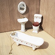 Mini Porcelain Bathroom Toilet Basin Bathtub Mirror Set,  Miniature Landscape Bathroom Model Dollhouse Accessories Decorations, White, 42~52x118x62~88mm, 4pcs/set(PW23051625089)