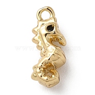 Brass Rhinestone Pendant, Marine Animal Charm, Golden, Sea Horse, 13x5.5x5mm, Hole: 1.2mm(KK-H450-01K-G)