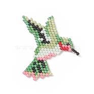 Handmade Loom Pattern MIYUKI Seed Beads, Woodpecker Pendants, Green, 37x37x1.4mm(PALLOY-MZ00091-02)
