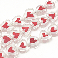 Handmade Lampwork Beads Strands, Heart, Red, 8~14x8~14x3~4mm, Hole: 1mm, about 36pcs/strand, 15.7 inch(X-LAMP-R139-04C)
