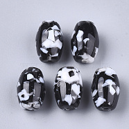 Resin Beads, Imitation Gemstone Chips Style, Oval, Black, 17.5~18x12.5~13mm, Hole: 2mm(RESI-T024-31B-01)