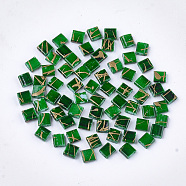 2-Hole Glass Seed Beads, Antique Style, Rectangle, Green, 5x4.5~5.5x2~2.5mm, Hole: 0.5~0.8mm(SEED-S023-26C-03)