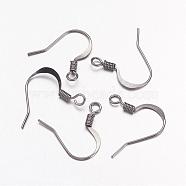 Brass French Earring Hooks, Flat Earring Hooks, Ear Wire, with Horizontal Loop, Nickel Free, Gunmetal, 17mm, Hole: 2mm, 21 Gauge, Pin: 0.7mm(KK-Q366-B-NF)