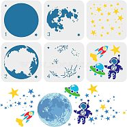 6Pcs 6 Styles Plastic Painting Stencils Sets, Reusable Drawing Stencils, for Painting on Scrapbook Fabric Tiles Floor Furniture Wood, White, Universe Themed Pattern, 15x15cm, 1pc/style(DIY-WH0172-853)