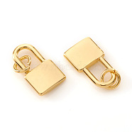 Brass Charms, with Jump Rings, Lock, Real 18K Gold Plated, 14x8x2mm, Hole: 3mm(KK-I672-21G)