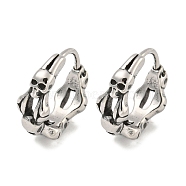 316 Surgical Stainless Steel Hoop Earrings, Skull, Antique Silver, 15x3.5mm(EJEW-D096-12AS-18)