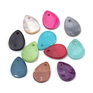 Spray Paint Freshwater Shell Charms, teardrop, Mixed Color, 13x9x2mm, Hole: 1~1.5mm(SHEL-Q012-012)