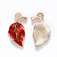Alloy Enamel European Dangle Charms, Large Hole Pendants, Leaf, Antique Silver, Red, 31mm, Hole: 5mm(PALLOY-YW013-03)