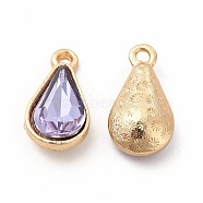 Faceted Glass Rhinestone Pendants, with Golden Zinc Alloy Setting, Teardrop Charm, Tanzanite, 18x9.5x5.5mm, Hole: 1.5mm(FIND-G049-01G-01)