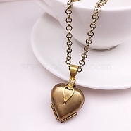 Brass Heart Locket Necklaces, Picture Phote Necklaces, Antique Bronze, 19.69~31.50 inch(50~80cm)(PW-WG48421-01)