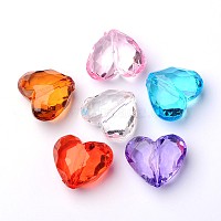 Perles en acrylique transparente, cœur, couleur mixte, 25x29.2x16mm, Trou: 3mm
