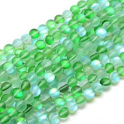 Synthetic Moonstone Beads Strands, Holographic Beads, Half AB Color Plated, Frosted, Round, Spring Green, 8mm, Hole: 1mm, about 46pcs/strand, 15 inch(X-G-F142-8mm-05)