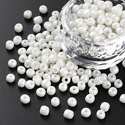 6/0 Glass Seed Beads, Dyed & Heated, Opaque Colours Luster, Round Hole, Round, Creamy White, 4~5x3~4mm, Hole: 1.2mm, about 450g/pound(SEED-N005-002A-F03)