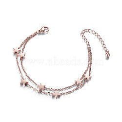 SHEGRACE Trendy Titanium Steel Anklet, Double Layered Anklet, with Stars, Rose Gold, 200mm(JA42A)