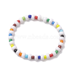 White Acrylic & Glass Seed Beaded Stretch Bracelets for Women, Colorful, Inner Diameter: 2 inch(5cm)(BJEW-JB10344)