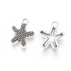 Tibetan Style Alloy Pendants, Lead Free and Cadmium Free, Antique Silver, Starfish/Sea Stars, 13mm wide, 17mm long, hole: 2mm(LF0201Y)