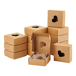 Square Hollow Out Heart Kraft Paper Storage Gift Boxes, Gift Packaging Case for Soap Packaging, BurlyWood, 6.5x6.5x3cm(CON-WH0095-66A)