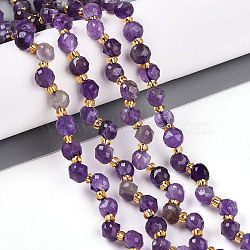 Natural Amethyst Beads Strands, with Seed Beads, Faceted, Teardrop, 6~7x5~6.5mm, Hole: 0.9mm, about 49~57pcs/strand, 13.58~14.96''(34.5~38cm), Seed Beads: 3x2mm(G-T141-48)