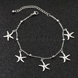 Bohemia Style Ocean Theme 304 Stainless Steel Anklets, Stainless Steel Color, Starfish, 7-7/8 inch(200mm)(WG73A42-08)
