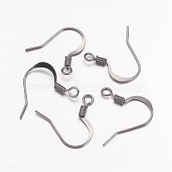 Brass French Earring Hooks, Flat Earring Hooks, Ear Wire, with Horizontal Loop, Nickel Free, Gunmetal, 17mm, Hole: 2mm, 21 Gauge, Pin: 0.7mm(KK-Q366-B-NF)