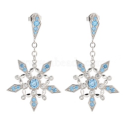 Rack Plating Brass Micro Pave Clear Cubic Zirconia Snowflake Dangle Stud Earrings, Cadmium Free & Lead Free, Long-lasting Plated, Platinum, 49x27mm, Pin: 0.8mm(EJEW-T021-03P)