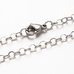 304 Stainless Steel Rolo Chain Necklaces, with Lobster Clasps, Stainless Steel Color, 17.71 inch(44.9cm)(NJEW-L349-02P)