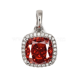 925 Sterling Silver Pave Cubic Zirconia Pendants, Real Platinum Plated, Square, 16x13.5x7mm, Hole: 4.5x3.5mm(STER-C015-01A-01)