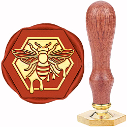 Hexagon Golden Tone Brass Wax Seal Stamp with Wood Handle, for Card, Envelope, Gift, Bees Pattern, 40mm(AJEW-WH0375-0001)