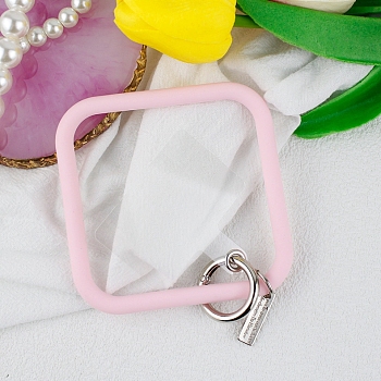 Silicone Square Loop Phone Lanyard, Wrist Lanyard Strap with Plastic & Alloy Keychain Holder, Pink, Square: 8.62x8.62cm
