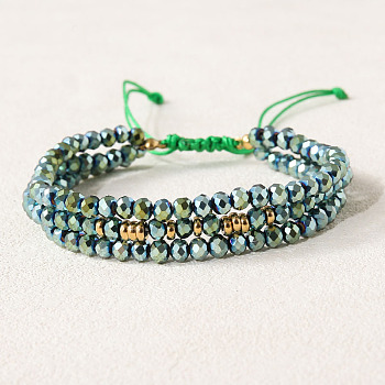 Bohemian Style Glass Beaded Braided Bead Bracelets, Multi-strand Layed Bracelets for Women, Faceted, Colorful
