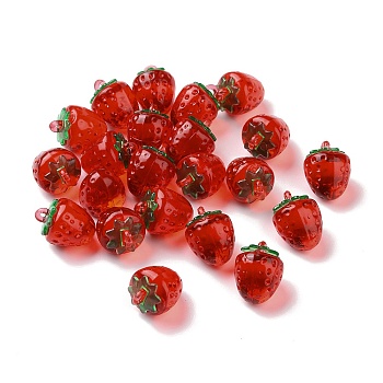 Transparent Acrylic Pendants, Strawberry, Red, 18x13.5mm, Hole: 1.6mm