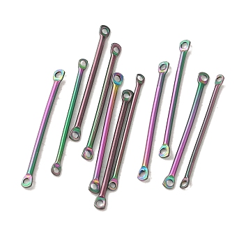 Ion Plating(IP) 304 Stainless Steel Connector Charms, Bar Links, Rainbow Color, 25x2.5x1.2mm, Hole: 1.2mm