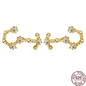 Cubic Zirconia Constellation Stud Earrings, Golden 925 Sterling Silver Earrings, Scorpio, 11x7mm