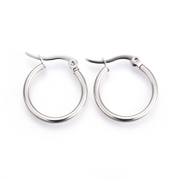 201 Stainless Steel Huggie Hoop Earrings with 304 Stainless Steel Pins, Hypoallergenic Earrings for Women, Stainless Steel Color, 12 Gauge, 21x19x2mm, Pin: 1mm