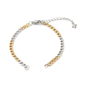 304 Stainless Steel Chain Bracelet Makings, Golden & Stainless Steel Color, with Chain Extender & Cross Charms, Stainless Steel Color, 6-1/4 inch(16cm), 2pcs/set
