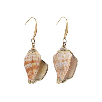 Electroplated Conch Shell Dangle Earrings, with 316 Surgical Stainless Steel Earring Hooks, 61~61.5mm, Pin: 0.7mm