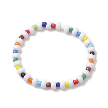 White Acrylic & Glass Seed Beaded Stretch Bracelets for Women, Colorful, Inner Diameter: 2 inch(5cm)