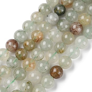 Natural Green Rutilated Quartz Beads Strands, Round, 10mm, Hole: 0.8mm, about 40pcs/strand, 15.08''(38.3cm)