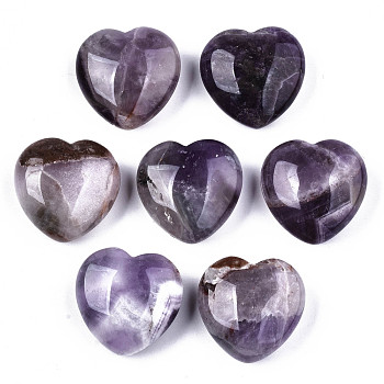 Natural Amethyst Heart Love Stones, Pocket Palm Stones for Reiki Balancing, 29~29.5x30~31x12~15mm