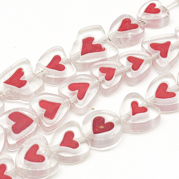Handmade Lampwork Beads Strands, Heart, Red, 8~14x8~14x3~4mm, Hole: 1mm, about 36pcs/strand, 15.7 inch