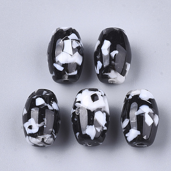 Resin Beads, Imitation Gemstone Chips Style, Oval, Black, 17.5~18x12.5~13mm, Hole: 2mm