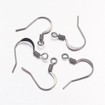 Brass French Earring Hooks, Flat Earring Hooks, Ear Wire, with Horizontal Loop, Nickel Free, Gunmetal, 17mm, Hole: 2mm, 21 Gauge, Pin: 0.7mm