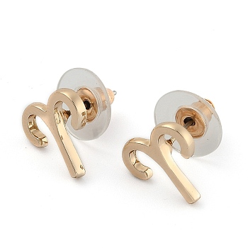 12 Constellation/Zodiac Sign Alloy Stud Earrings, with Ear Nuts, Golden, Aries, 10x15x1.5mm, Pin: 0.6mm