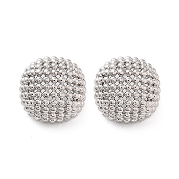 Rack Plating Half Round Brass Stud Earrings, Lead Free & Cadmium Free, Long-Lasting Plated, Platinum, 24x24mm